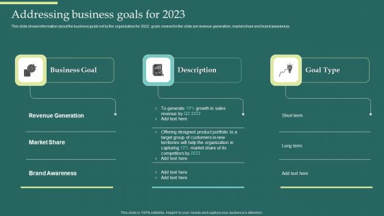 Product Portfolios And Strategic Addressing Business Goals For 2023 Introduction PDF