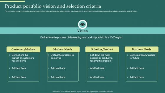 Product Portfolios And Strategic Product Portfolio Vision And Selection Criteria Inspiration PDF