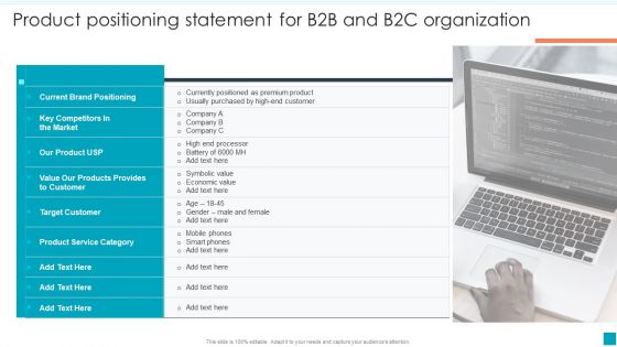 Product Positioning Statement Efficient B2B And B2C Marketing Techniques For Organization Information PDF