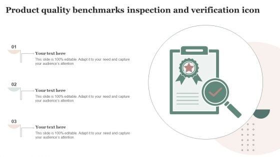 Product Quality Benchmarks Inspection And Verification Icon Brochure PDF