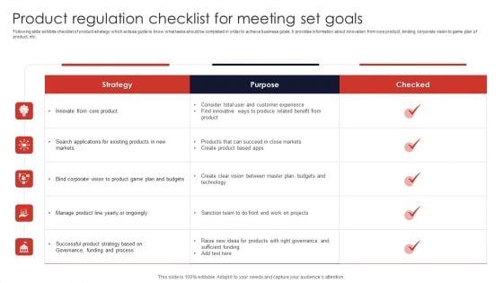 Product Regulation Checklist For Meeting Set Goals Brochure PDF