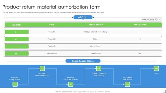 Product Return Material Authorization Form Ppt PowerPoint Presentation File Slide Download PDF