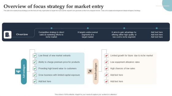 Product Rollout Techniques Overview Of Focus Strategy For Market Entry Icons PDF