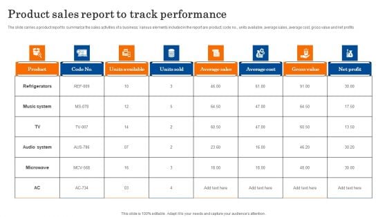 Product Sales Report To Track Performance Ideas PDF