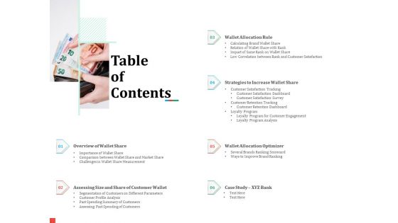 Product Share In Customer Wallet Table Of Contents Demonstration PDF