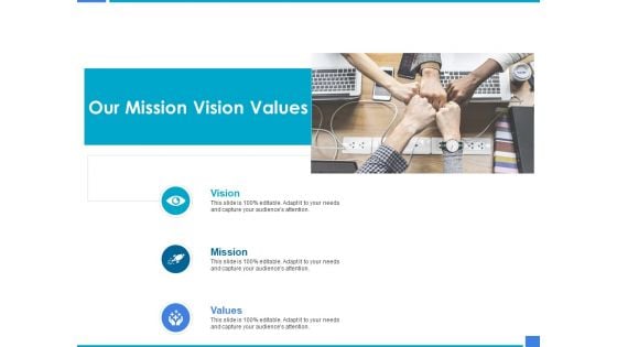 Product Strategy And Product Management Implementation Our Mission Vision Values Ppt Slides Graphics Tutorials PDF