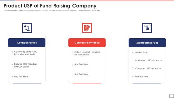 Product USP Of Fund Raising Company Template PDF