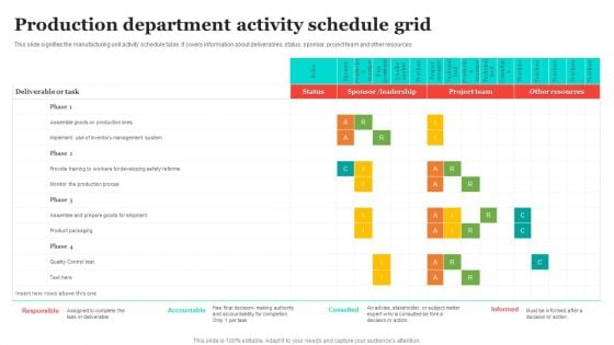 Production Department Activity Schedule Grid Formats PDF