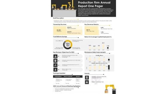 Production Firm Annual Report One Pager PDF Document PPT Template