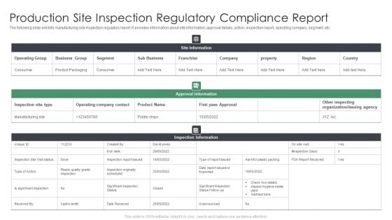 Production Site Inspection Regulatory Compliance Report Pictures PDF
