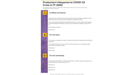 Productions Response To COVID 19 Crisis In FY 2020 One Pager Documents
