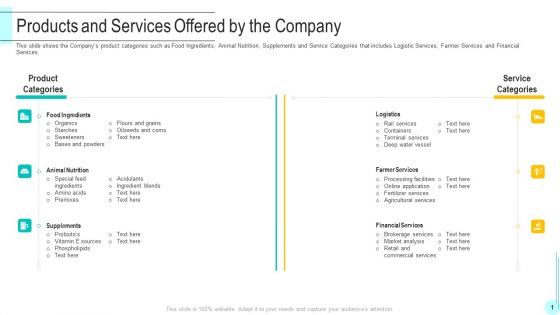 Products And Services Offered By The Company Mockup PDF