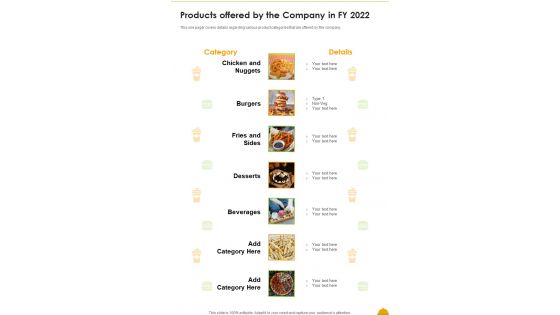 Products Offered By The Company In FY 2022 One Pager Documents