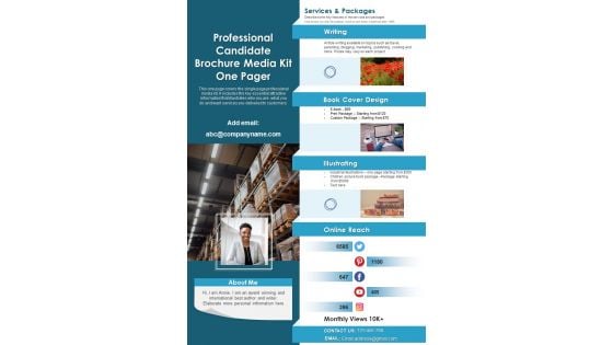Professional Candidate Brochure Media Kit One Pager PDF Document PPT Template