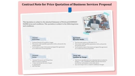 Professional Contract Note For Price Quotation Of Business Services Proposal Inspiration PDF