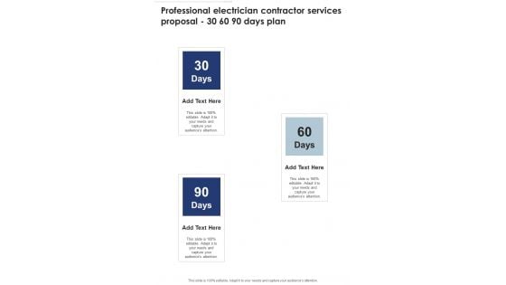 Professional Electrician Contractor Services Proposal 30 60 90 Days Plan One Pager Sample Example Document