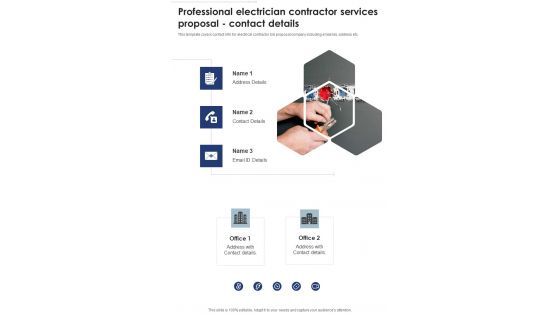 Professional Electrician Contractor Services Proposal Contact Details One Pager Sample Example Document