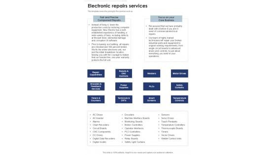 Professional Electrician Contractor Services Proposal Electronic Repairs One Pager Sample Example Document