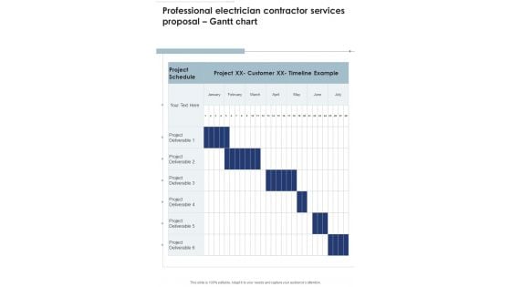 Professional Electrician Contractor Services Proposal Gantt Chart One Pager Sample Example Document