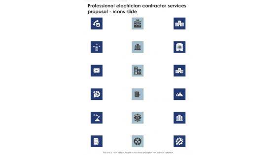 Professional Electrician Contractor Services Proposal Icons Slide One Pager Sample Example Document Professional Electrician Contractor Services Proposal Icons Slide One Pager Sample Example Document