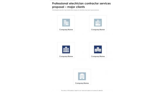 Professional Electrician Contractor Services Proposal Major Clients One Pager Sample Example Document