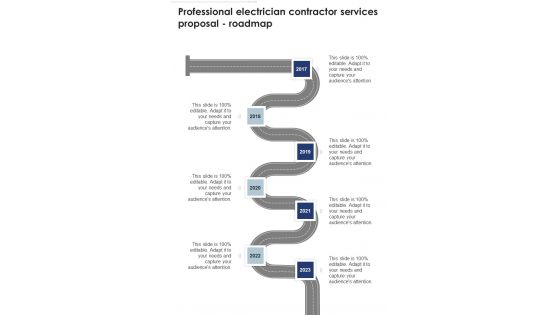 Professional Electrician Contractor Services Proposal Roadmap One Pager Sample Example Document Professional Electrician Contractor Services Proposal Roadmap One Pager Sample Example Document
