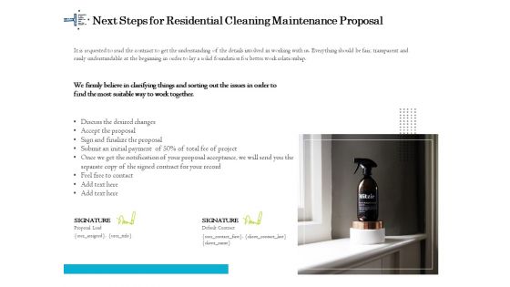 Professional House Cleaning Service Next Steps For Residential Cleaning Maintenance Proposal Structure PDF