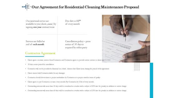 Professional House Cleaning Service Our Agreement For Residential Cleaning Maintenance Proposal Designs PDF