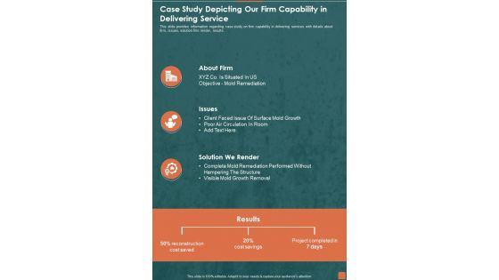 Professional Mold Inspection And Cleanup Services Case Study Depicting Our Firm Capability One Pager Sample Example Document Professional Mold Inspection And Cleanup Services Case Study Depicting Our Firm Capability One Pager Sample Example Document