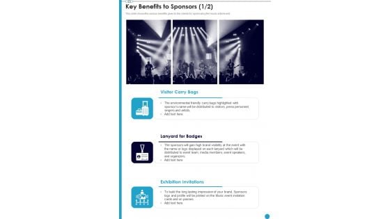 Professional Musician Proposal Key Benefits To Sponsors One Pager Sample Example Document