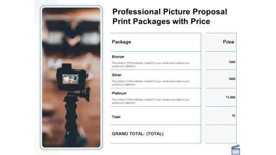 Professional Picture Proposal Professional Picture Proposal Print Packages With Price Ppt Slides Graphics PDF