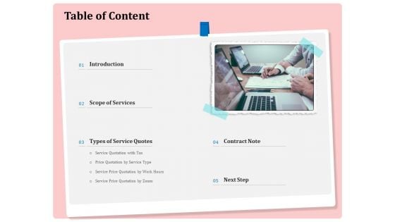 Professional Price Quotation Service Table Of Content Ppt Infographics Graphics PDF Professional Price Quotation Service Table Of Content Ppt Infographics Graphics PDF