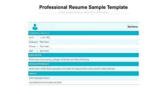 Professional Resume Sample Template Ppt PowerPoint Presentation Infographic Template Infographics PDF