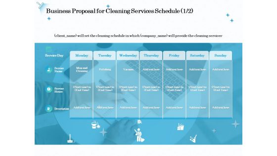 Professional Sanitation Solutions Business Proposal For Cleaning Services Schedule Ppt Inspiration Format Ideas PDF