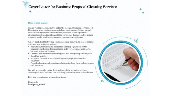 Professional Sanitation Solutions Cover Letter For Business Proposal Cleaning Services Ppt Show Ideas PDF