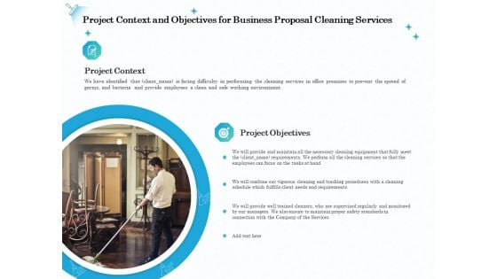Professional Sanitation Solutions Project Context And Objectives For Business Proposal Cleaning Services Slides PDF