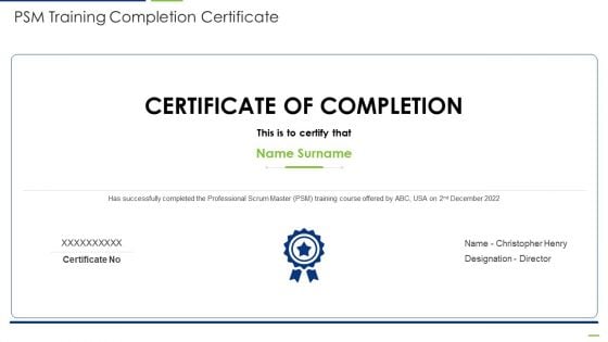 Professional Scrum Master PSM Training Completion Certificate Elements PDF Professional Scrum Master PSM Training Completion Certificate Elements PDF