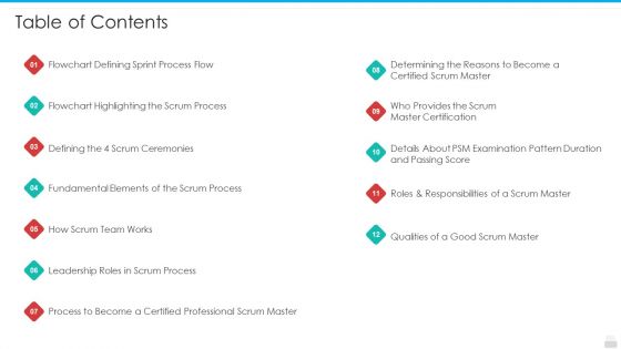 Professional Scrum Master Process IT Table Of Contents Elements PDF