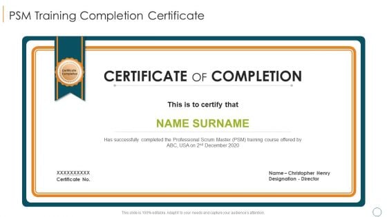 Professional Scrum Master Training IT Psm Training Completion Certificate Portrait PDF Professional Scrum Master Training IT Psm Training Completion Certificate Portrait PDF