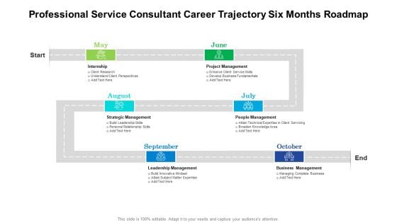 Professional Service Consultant Career Trajectory Six Months Roadmap Icons