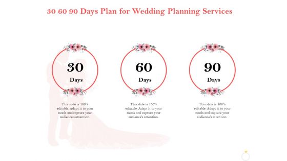 Professional Wedding Planner 30 60 90 Days Plan For Wedding Planning Services Ppt Slides Inspiration PDF