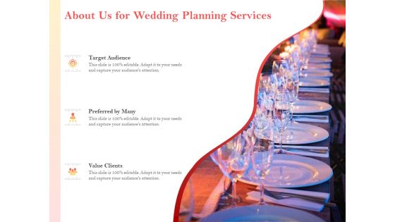 Professional Wedding Planner About Us For Wedding Planning Services Target Ppt Ideas Deck PDF