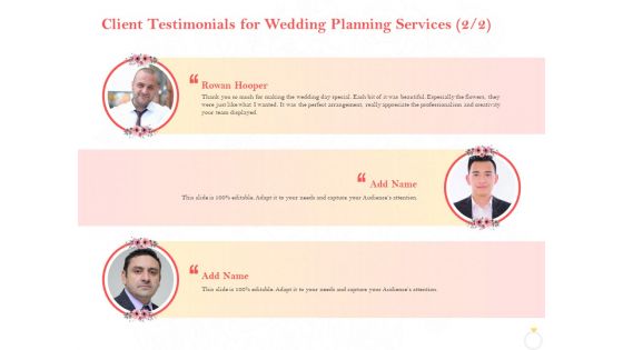 Professional Wedding Planner Client Testimonials For Wedding Planning Services Creativity Ppt Pictures Graphics Tutorials PDF
