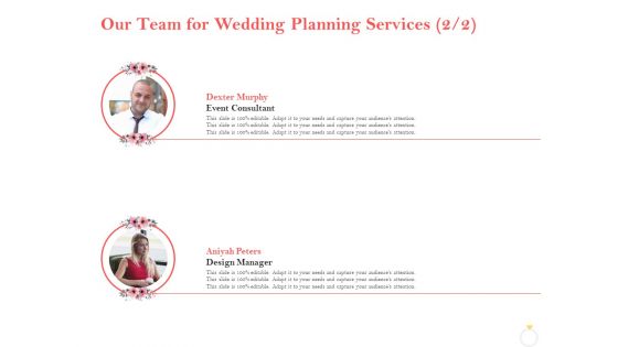 Professional Wedding Planner Our Team For Wedding Planning Services Ppt PowerPoint Presentation File Mockup PDF