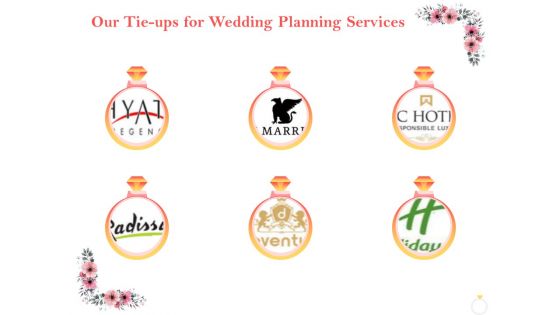 Professional Wedding Planner Our Tie Ups For Wedding Planning Services Ppt PowerPoint Presentation Infographics Master Slide PDF