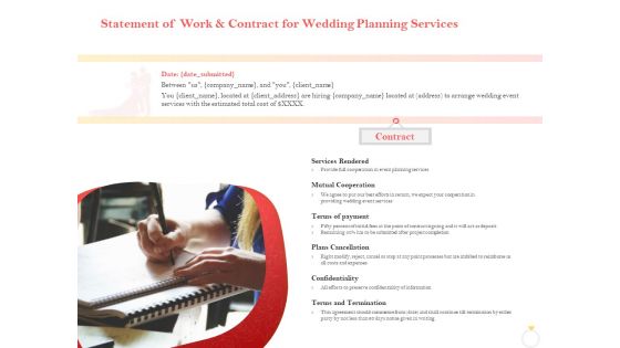 Professional Wedding Planner Statement Of Work And Contract For Wedding Planning Services Ppt Ideas Files PDF Professional Wedding Planner Statement Of Work And Contract For Wedding Planning Services Ppt Ideas Files PDF