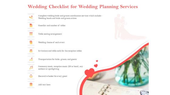 Professional Wedding Planner Wedding Checklist For Wedding Planning Services Ppt Pictures Background Designs PDF