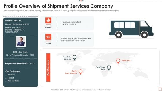 Profile Overview Of Shipment Services Company Mockup PDF