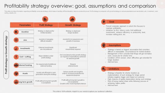 Profitability Strategy Overview Goal Assumptions And Comparison Template PDF