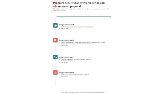 Program Benefits For Entrepreneurial Skill Advancement Proposal One Pager Sample Example Document